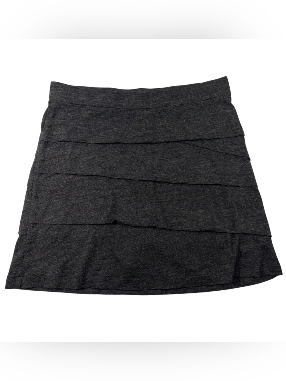 PrAna Gray Wool Blend Layered Ruffle Skirt Medium M Pull On Stretch Outdoor Hike